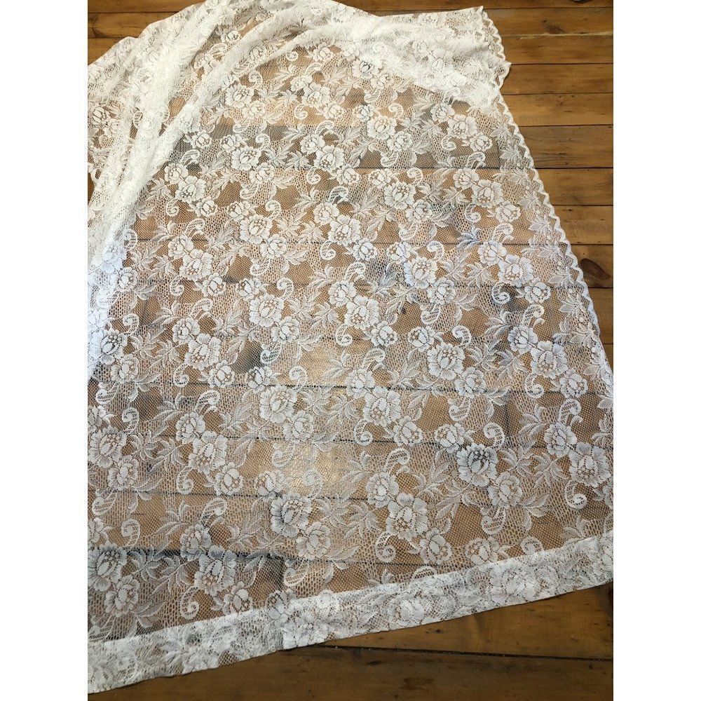 Vintage Lace Window Panel Curtain Floral Rose 66” w x 88” l